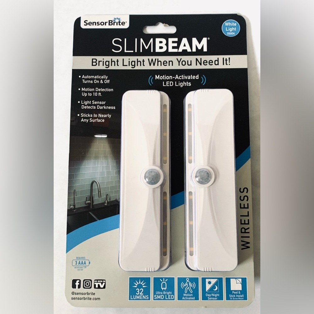 NEW!!!❤️ SlimBean Motion-Activated LED lights cabinet closet stairs batteries